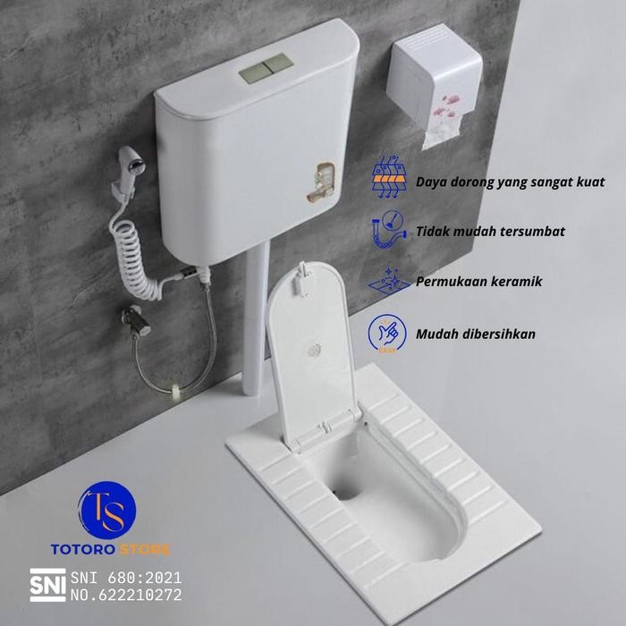 PROMO Toilet Flush Kloset Jongkok Mr.Tao 1Set Dengan Penutup Kloset Otomatis