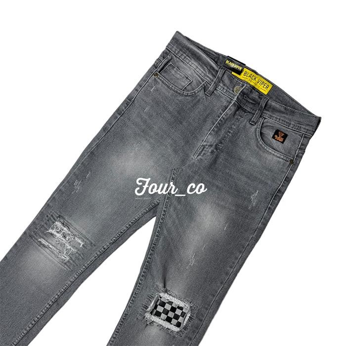 Rawman- Celana Panjang Slimfit Streetch/Celana Panjang Jeans Sobek Catur Abu