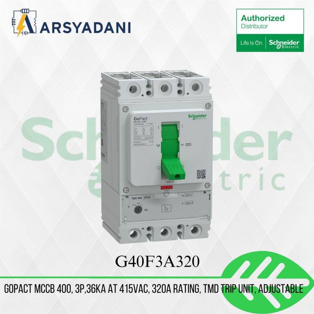 G40F3A320 - Circuit breaker, GoPact MCCB 400, 3 poles, 36kA at 415VAC, 320A rating, TMD trip unit, a