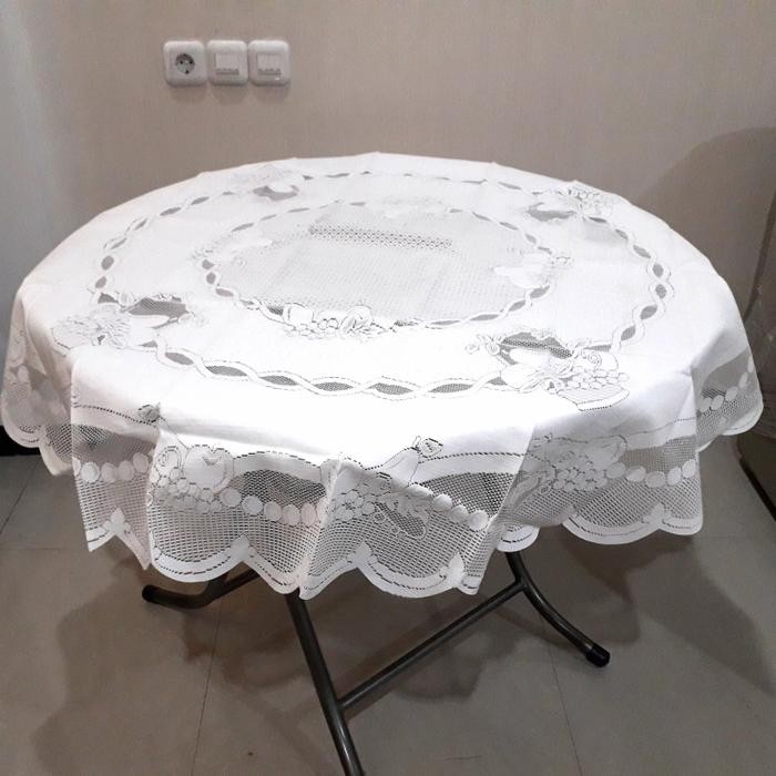 Taplak Meja Bulat 4Kursi Kain Renda Polos Tbal,Motif Tidak Berwarna