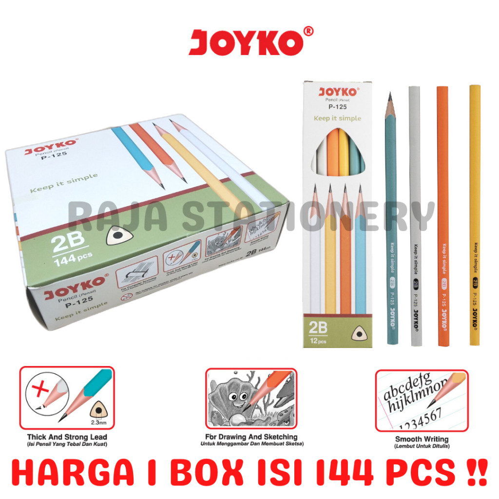 

PENSIL KAYU JOYKO PASTEL P125 PENCIL 2B KOMPUTER UJIAN P-125 GROSS BOX [144PCS] - RAJA BIGBOX
