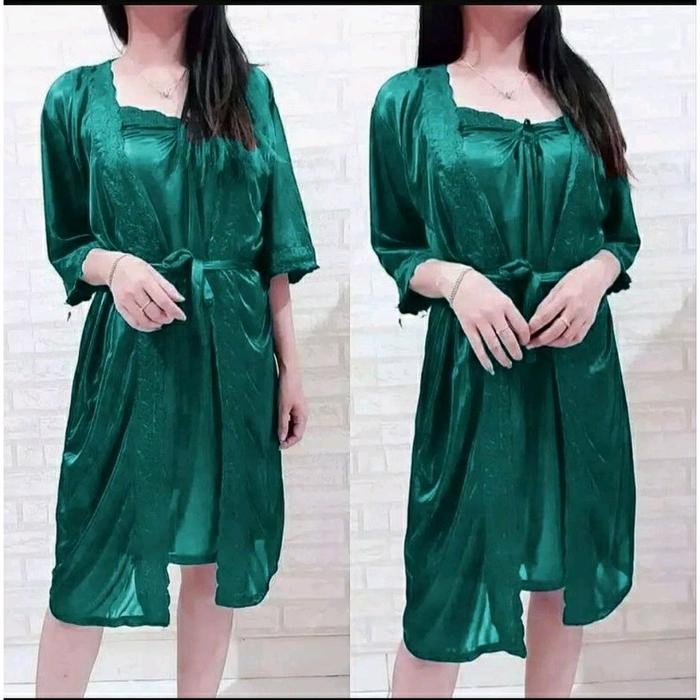 Lovina- Baju Tidur Lingerie Kimono Tricot Satin Xxl / Jumbo Wanita Dress