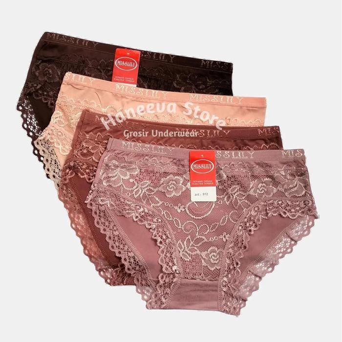 Lovina- 6 Pcs Celana Dalam Wanita Renda Brukat Seksi Import Fit To L - Xl Misslily Brokat