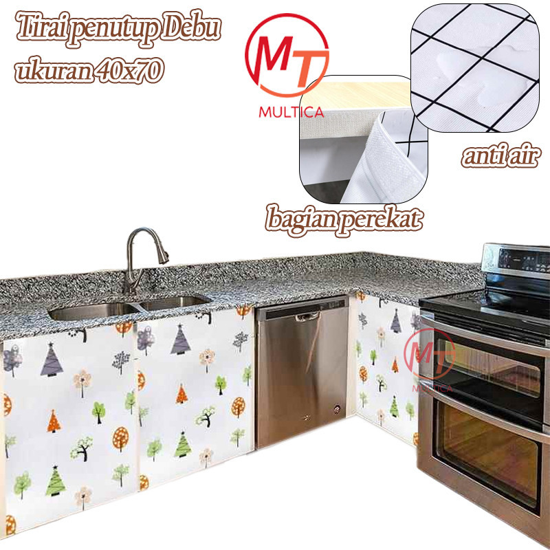 Multica home official Tirai Penutup kolong meja dapur Lemari Self Adhesive Anti Air Tanpa Paku