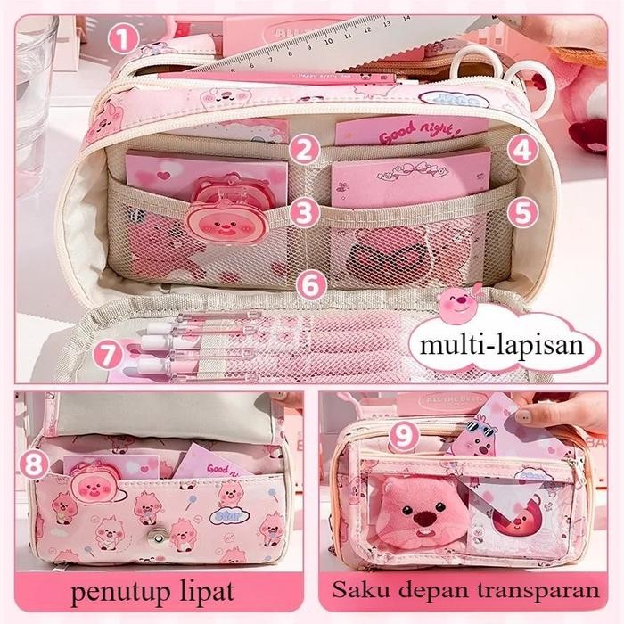 

9 lapis tas alat tulis berkapasitas besar/Tempat pensil kartun/kotakpensil aesthetic Tas/Dengan