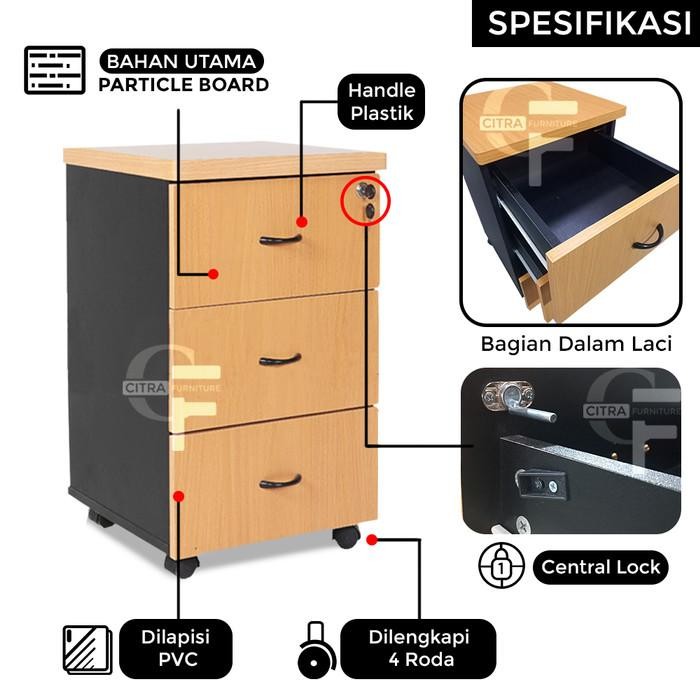 

LUNAR Nakas 3 Laci Cabinet Nacas Roda Meja KantorFilling kabinet