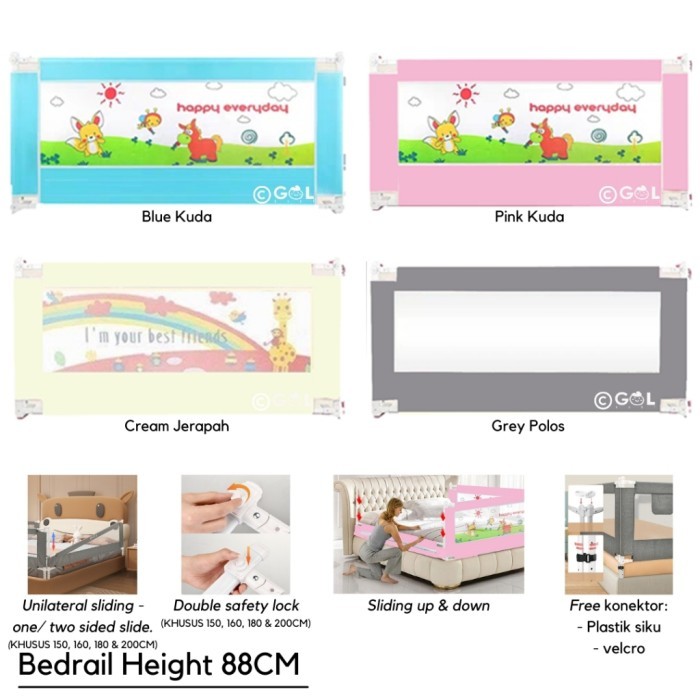 Gol Baby Bedrail Baby Bed Guard Bed Rail Safe Pembatas Pagar Bayi Pengaman Pagar Kasur Ranjang