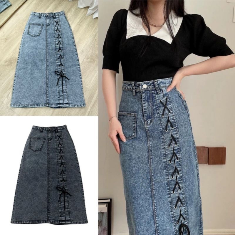 PROMO / Rok Nikita Skirt - Rok Jeans Wanita Premium - Rok Panjang Jeans Wanita