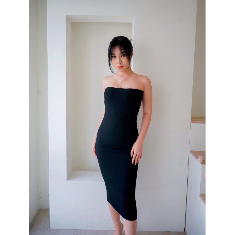 Fleesa- Nzinga Belinda Tube Bodycon Dress Midi Dress Wanita