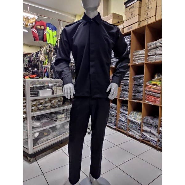 Discount Seragam Safari Kancing Tutup Hitam PanjanngSafari Paspampres Panjang HitamSafari Panjang