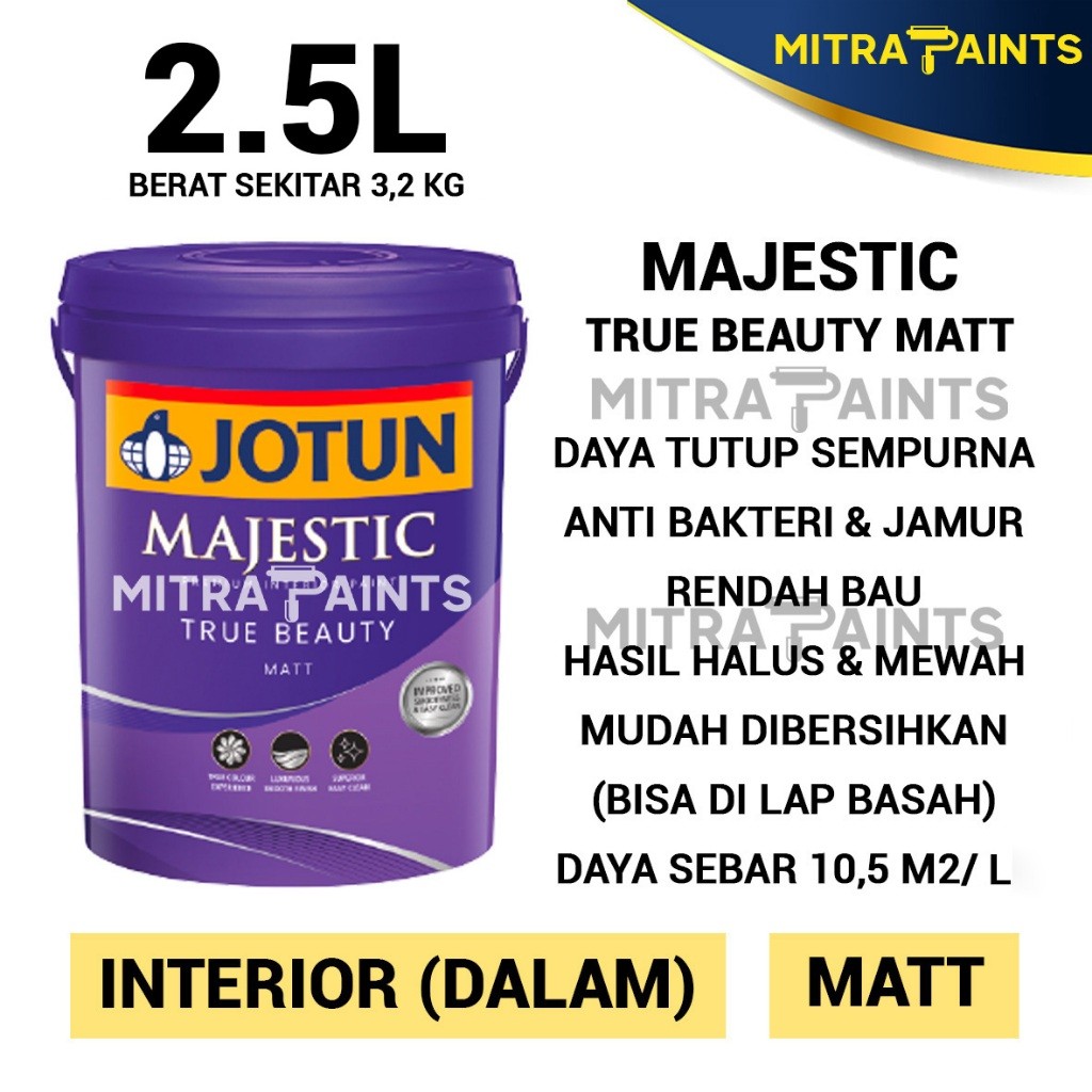 CAT TEMBOK INTERIOR JOTUN MAJESTIC TRUE BEAUTY MATT 2,5 LITER / KATALOG A / WARNA ABU PUTIH HITAM