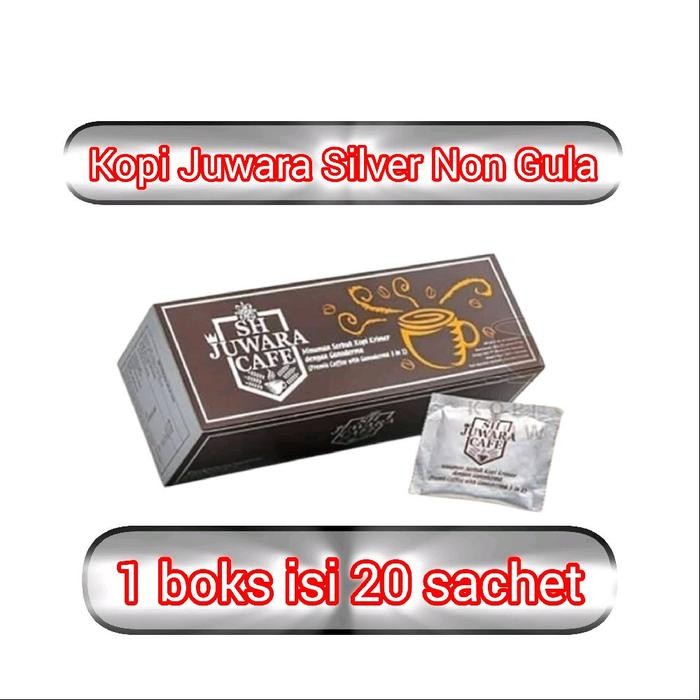 

Kopi SH JUWARA CAFE Warna Silver Less Sugar 3 in 1 Kopi kesehatan 1 boks isi 20 Sachet sh juara cafe