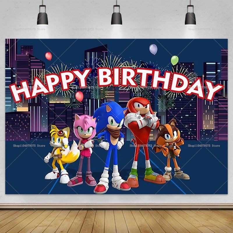 

Blue Sonic Birthday Party Background Decoration Boy Birthday Party Favors Photography Backdrop Baby