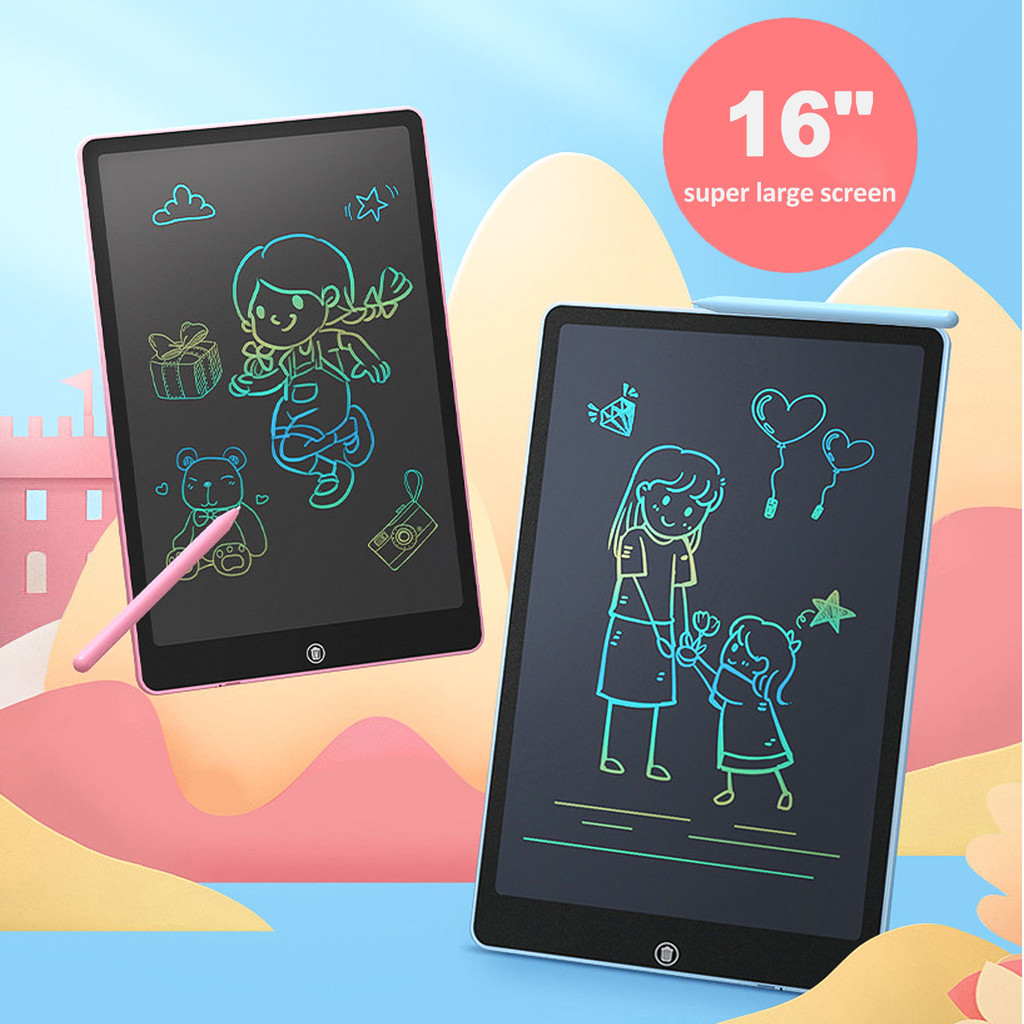

16" Lcd Writing Tablet For Kids - Reusable Drawing Board With Eye Protection, Lock Function, Instant