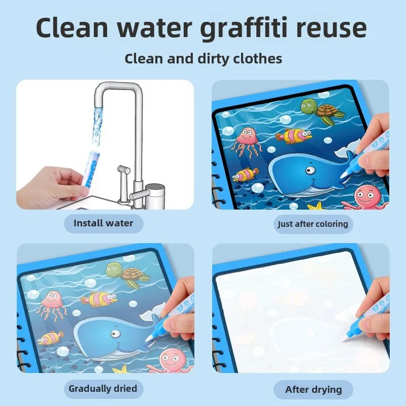 

Magic Water Drawing Book Reusable Montessori Educational Toys With Pen Sensory Early Learning Gift