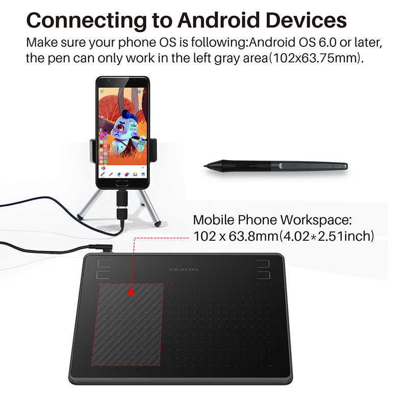 

Huion Hs64 Graphics Drawing Digital Tablets Otg Function Signature Pen Tablet With Battery-Free