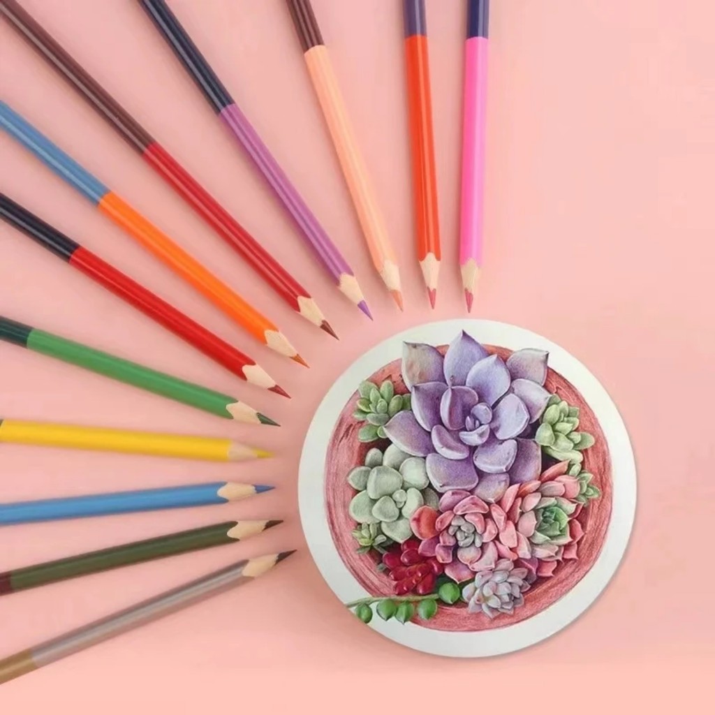 

Color Pencil 12 Pcs Art Painting Set Double Heads Water-Soluble 24 Colors Pencil Triangle Log