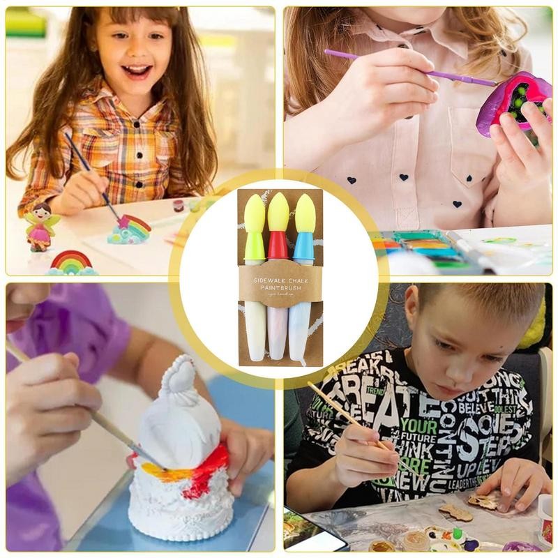 

3Pcs Sidewalk Chalk Paint Brush Set Washable Soft With Foam Brush Head Kid Toys Kids Painting Brush