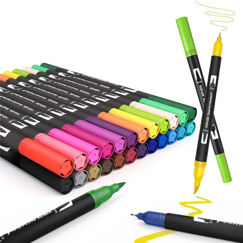 

24 Color Brush Pen Set Water-Based Ink Dual Tip Drawing Pens Watercolor Manga Marker Coloring
