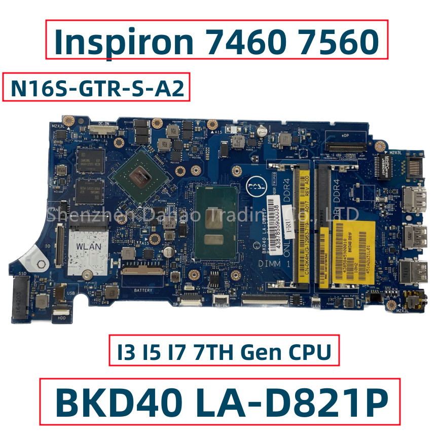 BKD40 LA-D821P For Dell Inspiron 7460 7560 Vostro 5468 5568 Laptop Motherboard With I3-6006U I5-7200