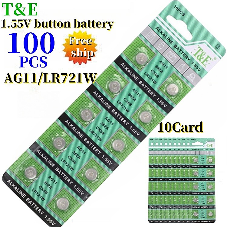 100PCS 1.55V AG11 Button Batteries SG11 LR58 SR58 162 361 362 LR721 SR721 1.55V SR720 L721F Cell Coi