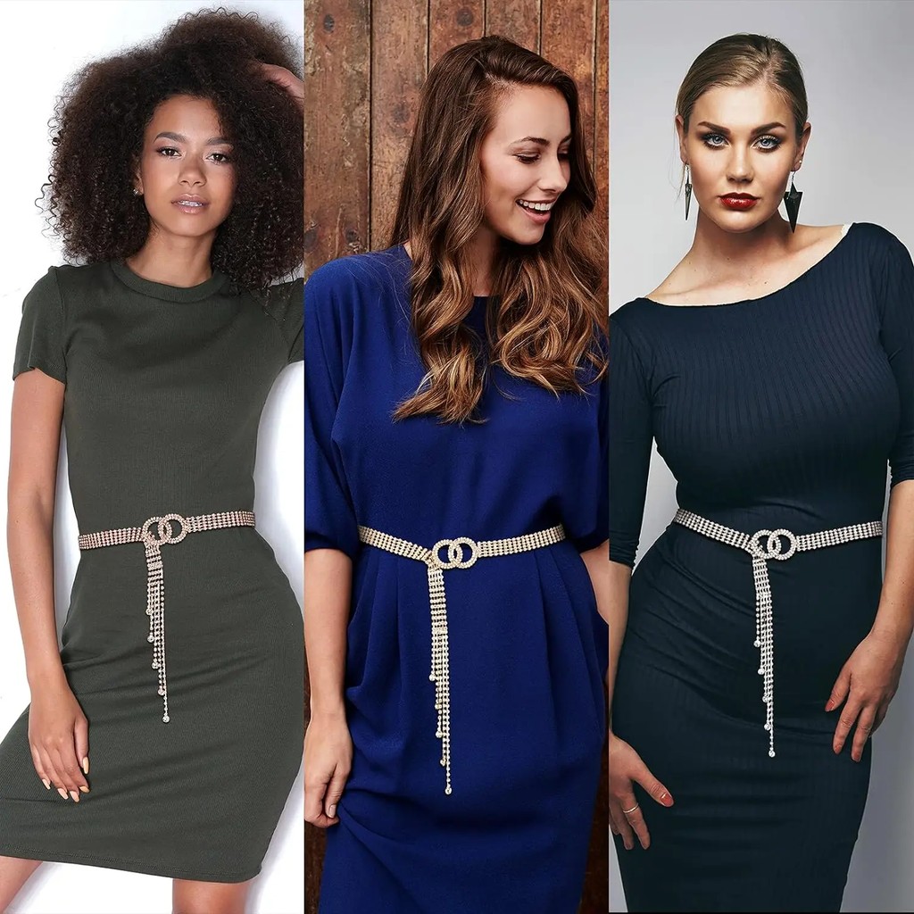 Crystal Waist Belt For Women Rhinestone Chain Belt O-Ring Waistband Belt For Dress