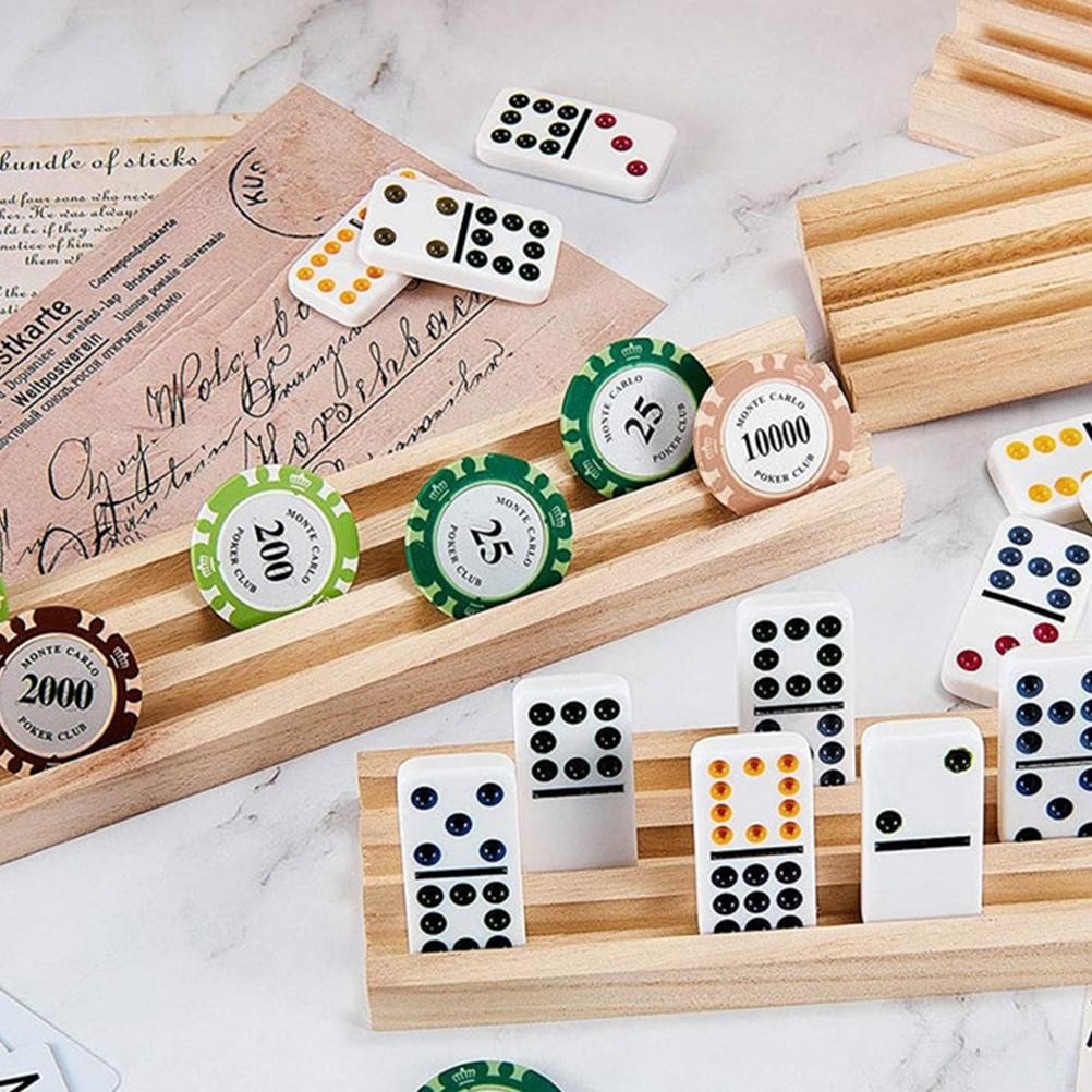 Solid Wood Domino Storage Rack Yellow Multi Slots Wooden Base Family Game Toy Cards Base Displaying