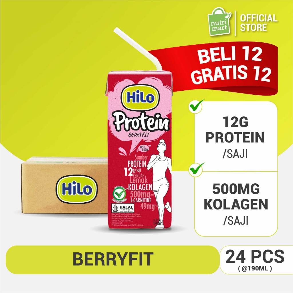 

1 KARTON - HILO PROTEIN BERRYFIT UHT 190 ML (24 PCS RTD ) SUSU TINGGI PROTEIN DENGAN COLLAGEN RASA