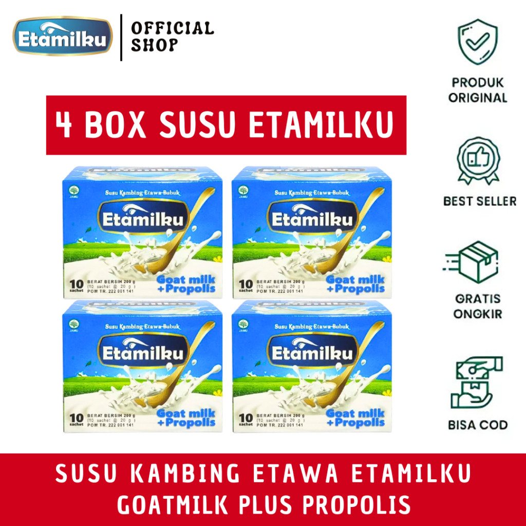 

ETAMILKU - 4 BOX SUSU KAMBING ETAWA GOAT MILK PLUS PROPOLIS ATASI NYERI SENDI DAN MASALAH PERNAFASAN