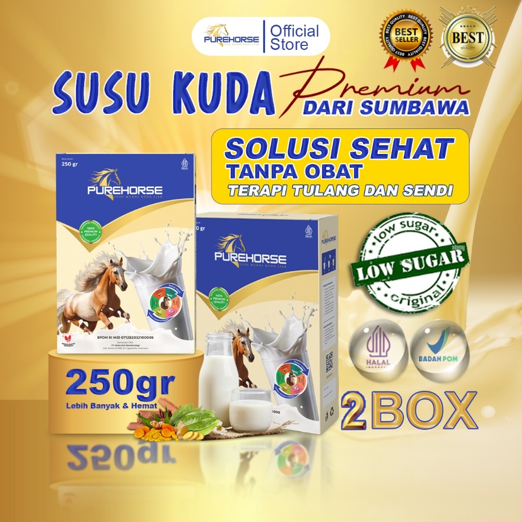 

PUREHORSE SUSU KUDA MURNI MENGATASI ASAM URAT TULANG DAN NYERI SENDI 100% ORIGINAL 250GRAM PAKET 2