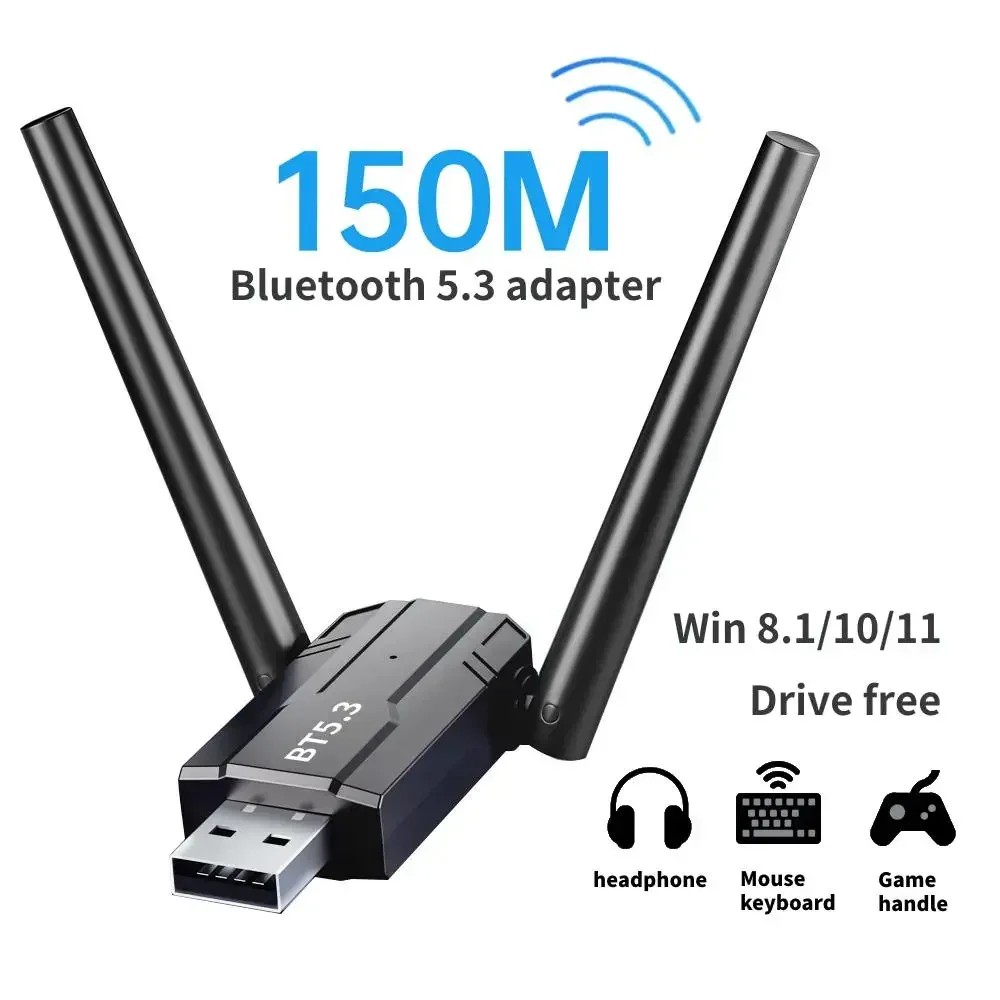 150M Bluetooth 5.3 5.0 Adapter Free Driver USB Bluetooth Dongle Adaptador for PC Windows 11/10/8.1 M