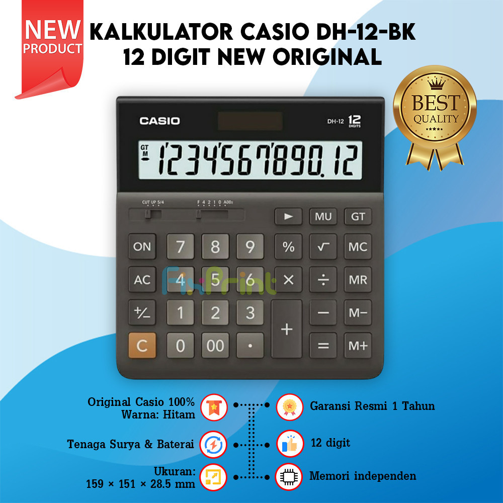 

[READY] Calculator Casio DH-12 BK White 12 Digits Kalkulator Desktop Original
