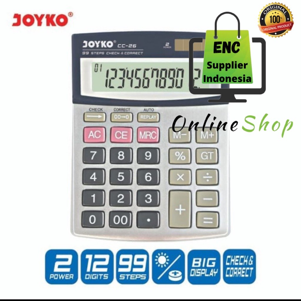 

[READY] joyko 1 buah Kalkulator cc 26 calculator kecil 12 digit a3 cc26 cc-26 baterai AAA per pcs -