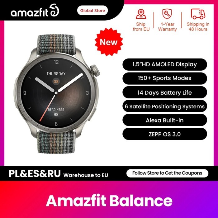New Global Amazfit Balance Smart Watch 1.5" HD Display Dual-band GPS