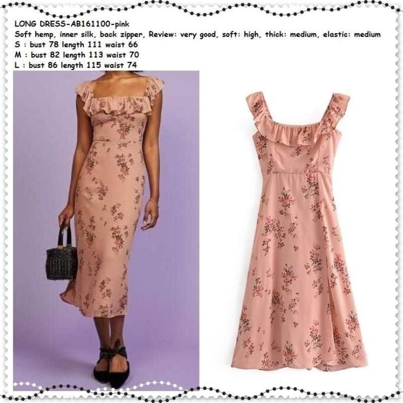AB161100 Long Dress Midi Gaun Pesta Malam Wanita Korea Import Pink *