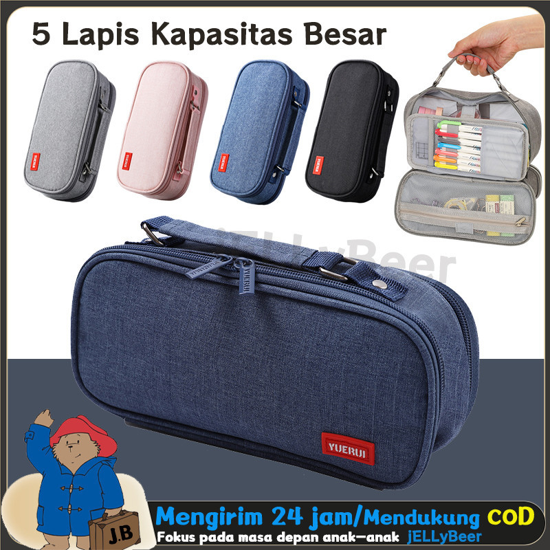 

Besar Kotak Pensil Lima Lapis Alat Tulis Tempat Pensil Berkapasitas Besar Multifunction Terbuka Ganda Pensil Kantong Pen Double Layer Pen Bag Tas