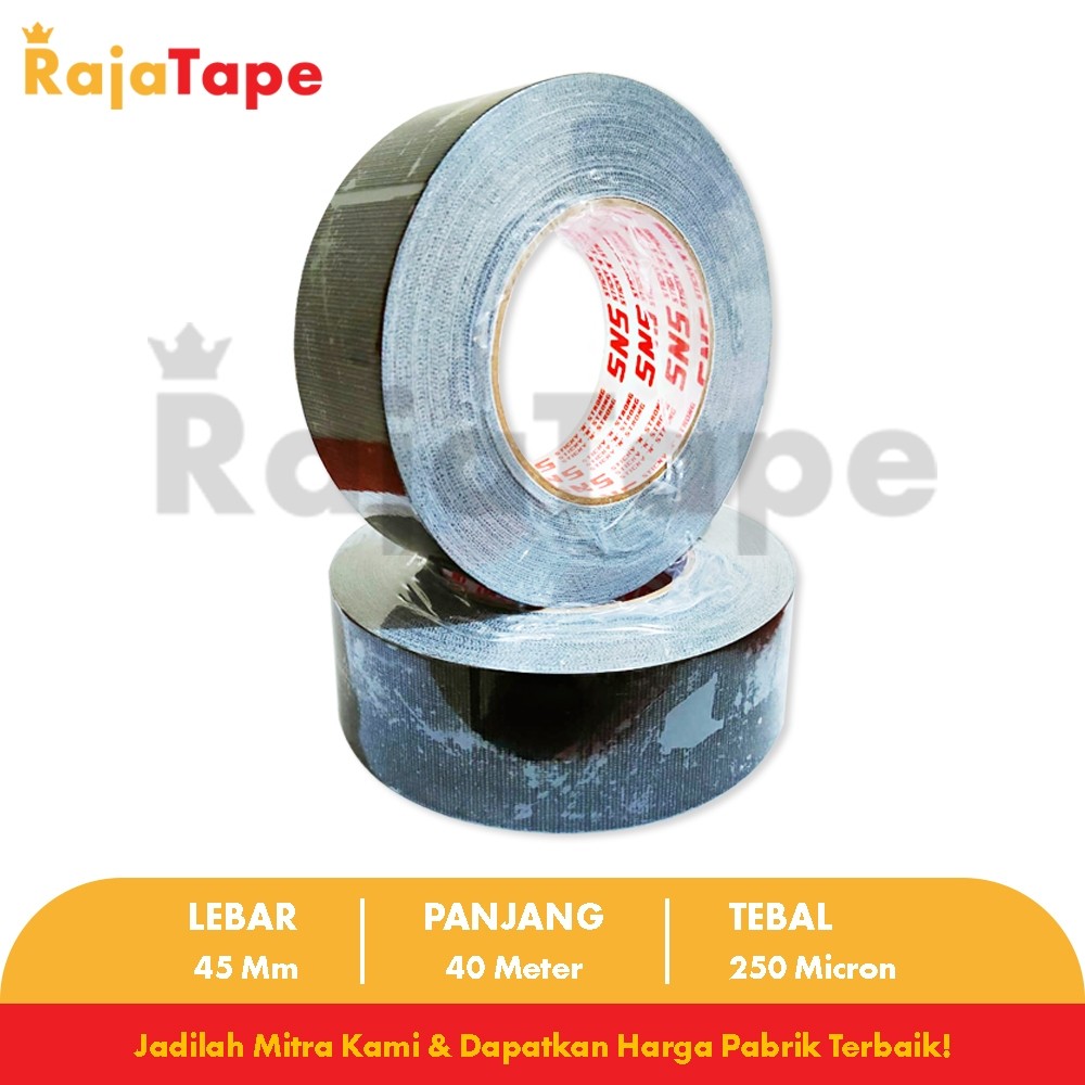 

JH8 Lakban Kain Hitam/Kuning/Putih Jumbo / Cloth Tape Jumbo 40 Meter x 45 Mm x 250 Mic SNS RAJA TAPE