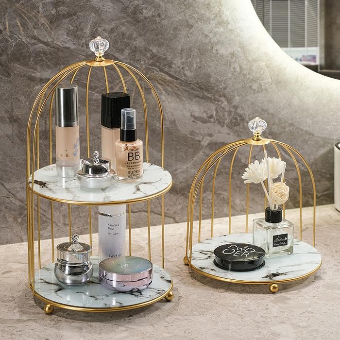 Rak Sangkar Burung Birdcage marble Gold tray Pajangan Rumah Dekorasi ruangan rak skincare Rak meja