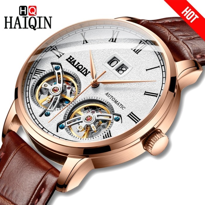 HAIQIN Men Watch Mechanical luxury Business watch Frosted Tourbillon
