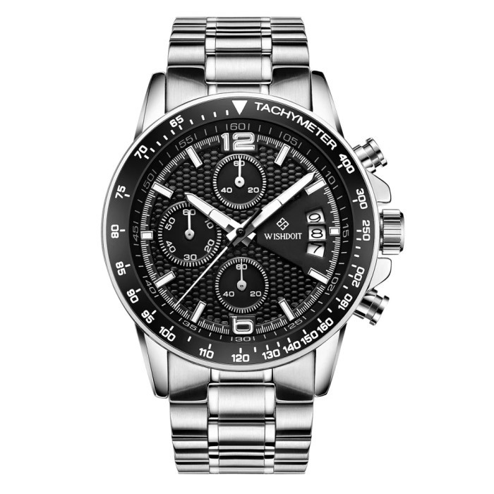 WISHDOIT Sports Men's Luxury Chronograph Watch Leather Strap Steel