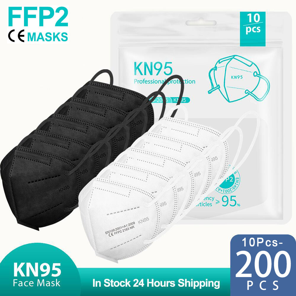 10-200Pcs Mascarillas Fpp2 Black Kn95 Ce Certified Ffp2 Face Mask Mascarilla Kn95 5Layers Non-Wove