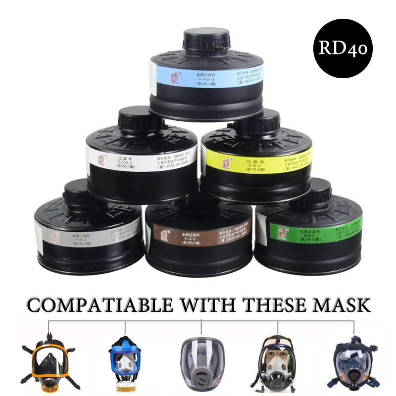Metal Case Filtering Canister Chemical Organic Gas Co Filter Rd40 For Full Mask Gas Respirator