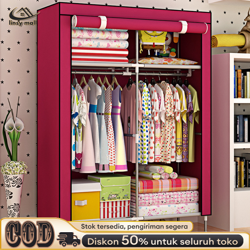 Lemari Pakaian Kain Lemari Portable /3 sekat lemari baju/lemari kain/Kain Portable lemari /Lemari