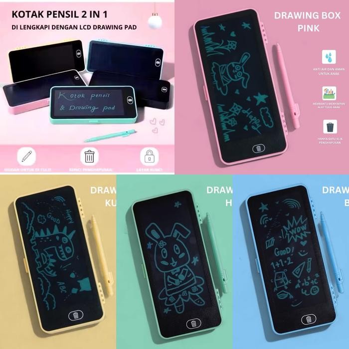 

Ready JT Kotak Pensil Case Lcd Writing Drawing Box Case Pencil Drawing Pad Edukasi 2in1 Mainan