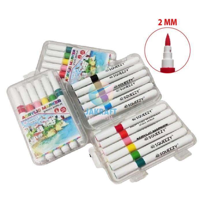 

Ready JT (12 Pcs) Set Spidol Kuas Acrylic Brush Permanent Pen Marker 12 Warna SQUEEZY SA-SQ7712