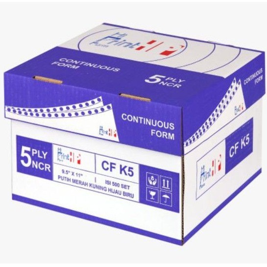 

CONTINUOUS FORM 5 PLY 9.5 X 11/2 ( ISI 1 SHEETS, UKURAN DIBAGI 2) HI PRINT