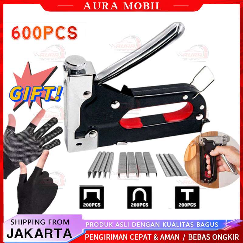 

Gratis 600 Paku 3 In 1 Pistol Kuku Pistol Stapler Konstruksi Konstruksi Furnitur DIY Pelapis Pelapis