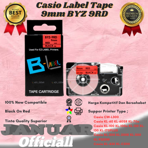 

Compatible Casio Label Tape 9mm BYZ 9RD Black On Red