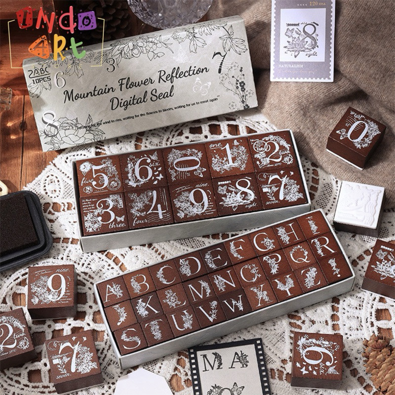 

(IAS) Wooden Stamp Alphabet Stempel Vintage Alfabet English Numberic Huruf Kapital Font Garden