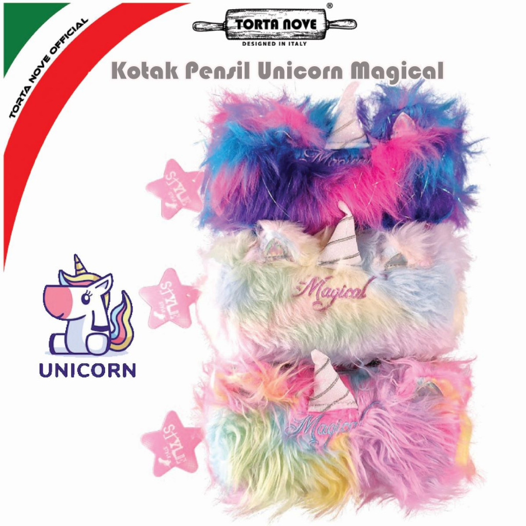 

Kotak pensil anak perempuan viral korea unik Unicorn Magic Rainbow Bulu Tempat Pensil Pouch make up